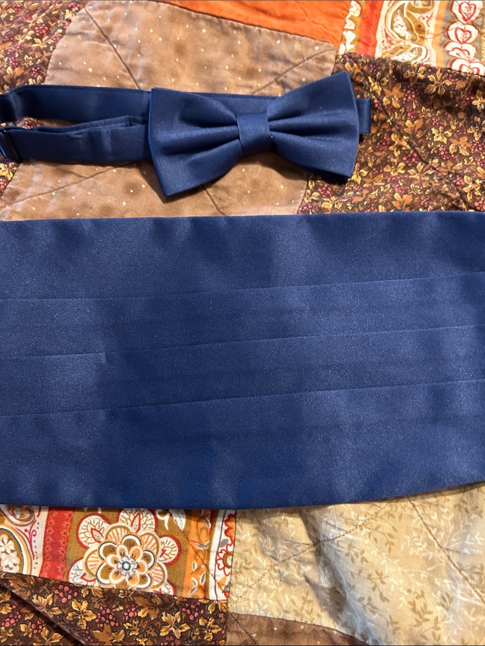 Navy Blue Satin Bow Tie & Cummerbund Set